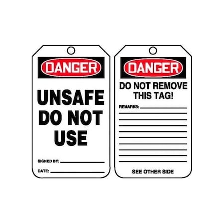 Accuform Safety Tags, DANGER UNSAFE DO NOT USE, 5.75in x 3.25in, PF-Cardstock, 25PK MDT191CTP